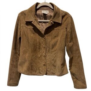 Live a Little Brown Suede Leather Jacket Blazer Size S Western Rustic Moto Chic